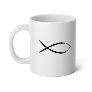 Christian Fish Giant Mug, Religious Coffee Cup, Faith Symbol 20oz Tea Mug, Christian Gift, Inspirational Ceramic Drinkware