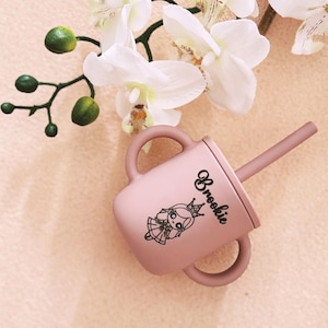 Personalized Silicone Cup With Handle,Custom Silicone Cup With Straw,Engraved Sippy Cup,Toddler Training Cup,Baby Sippy Cup,Baby Shower Gift