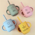 Personalized Sippy Cup with Straw | Custom Toddler Training Cup | Silicone Baby Cup | Customized 1st Birthday Gift | Cup Name Labels Engrave