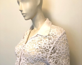 80er Vintage weiße Spitzenbluse