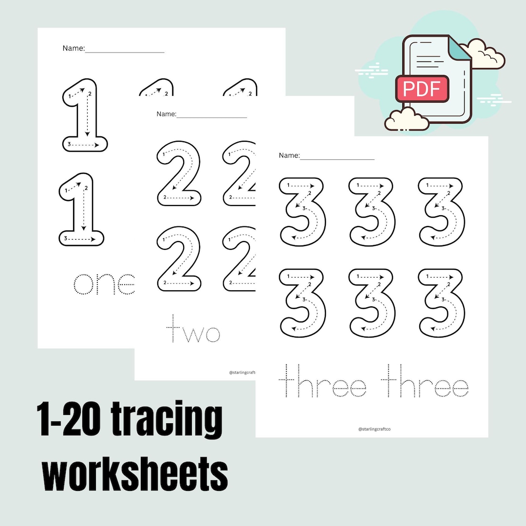 Numbers 1-20 Tracing Worksheet Bundle | Printable Number Tracing ...