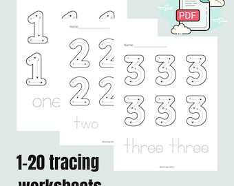 Number Tracing Worksheets 1-20: Preschool Kindergarten Practice (PDF Instant Download)