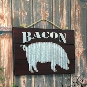 Pig Bacon Sign, Rustic Metal Farmhouse Kitchen Decor, Country Style Barbecue Wall Decor