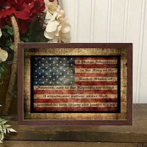 Pledge of Allegiance Art Print, Framed American Flag Wall Decor, American Pledge Picture, Farmhouse Americana, 4th of July, Veteran Gift
