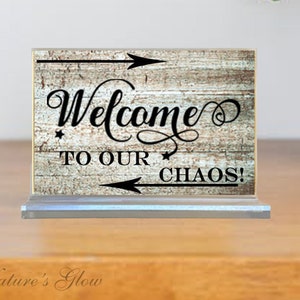 Funny Desk Sign, Welcome to Our Chaos Gift for Coworker, Shelf Sign for Front Office, Family and Kids Playroom Decor, Office Cubicle Decor