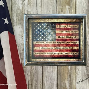 Pledge of Allegiance Art Print, Framed American Flag Wall Decor, American Pledge Picture, Farmhouse Americana, 4th of July, Veteran Gift image 1