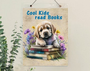 Cool Kids Read Books Reading Sign for Kids Room, Homeschool and Library Wall Decor, Book Lover Gift