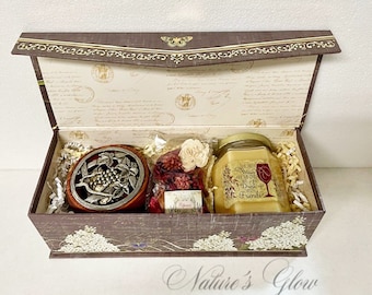 Wine Themed Gift Box with Candle and Potpourri Bowl for Wine Lovers, Housewarming or Anniversary Gift Set for Best Friends