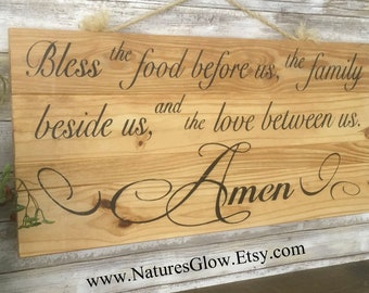 Bless the Food Before Us Kitchen Wall Decor, Inspirational Family Prayer Wall Art, Christian Rustic Home Decor