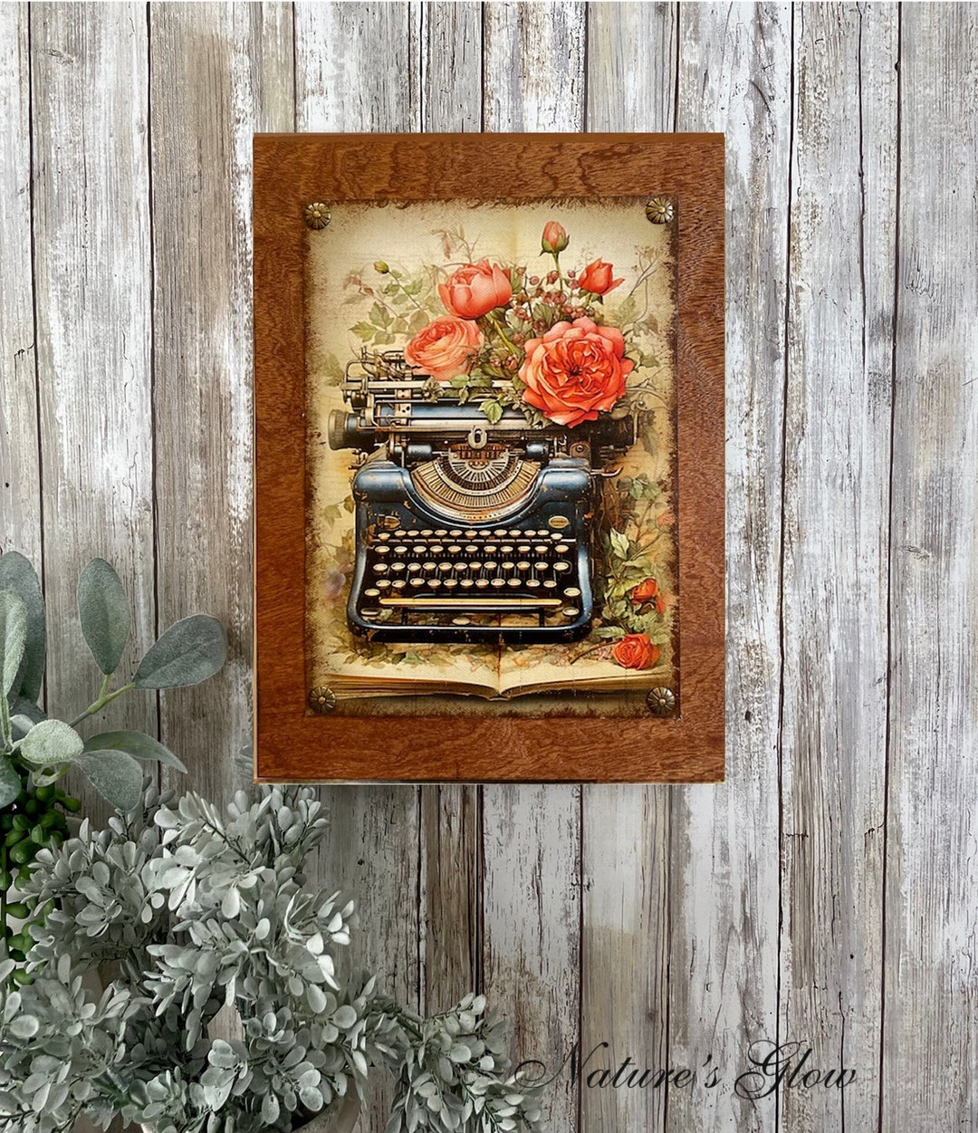 Victorian Vintage Typewriter With Roses Art Print, Retro Office Wall