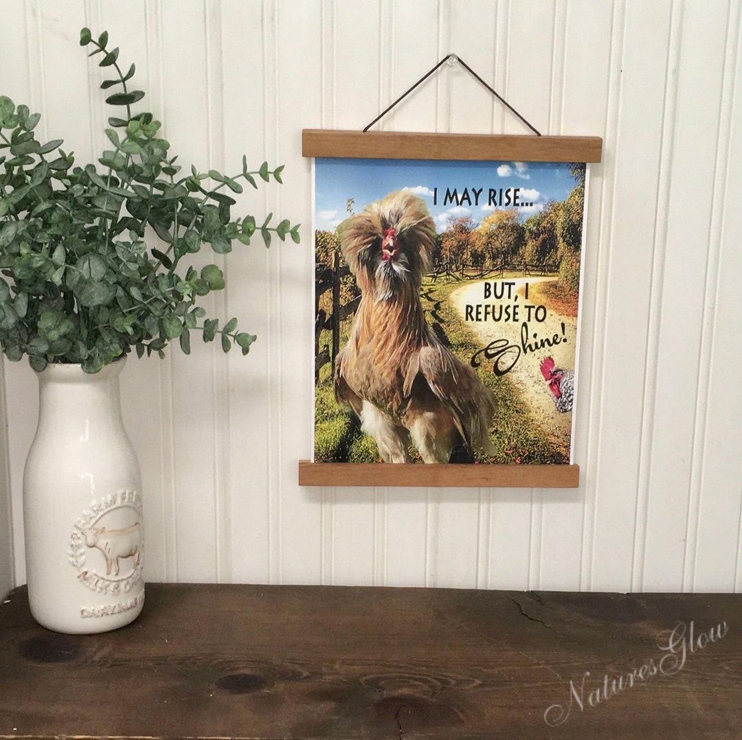 Funny Rooster Kitchen Sign, Rise and Shine Art Print, Hanging Canvas