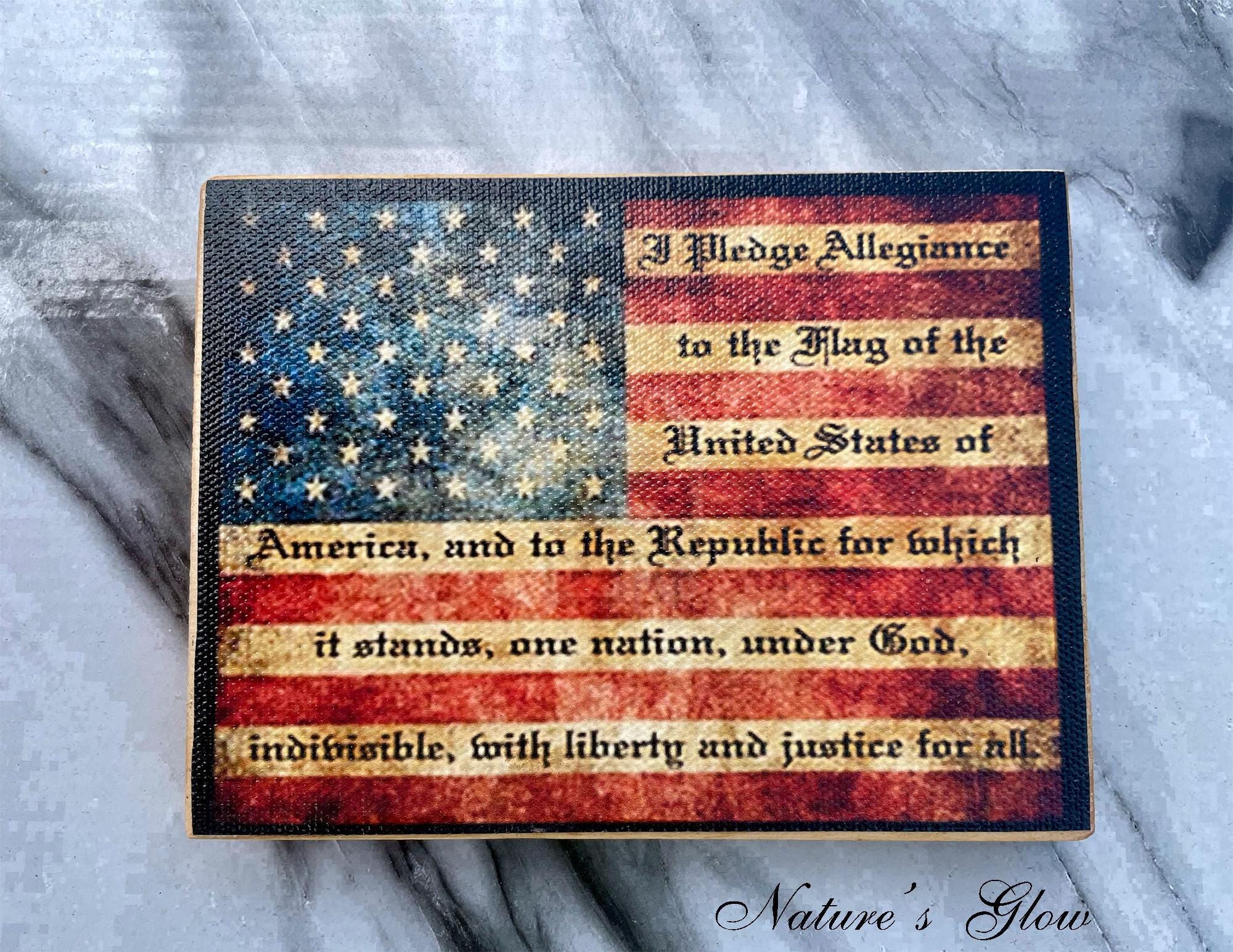 Block Pledge Pledge of Allegiance Wooden Block, Patriotic American Flag Decor, Shelf ...