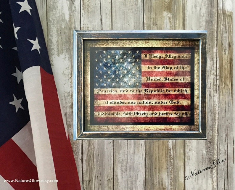 Pledge of Allegiance Art Print, Framed American Flag Wall Decor, American Pledge Picture, Farmhouse Americana, 4th of July, Veteran Gift image 1