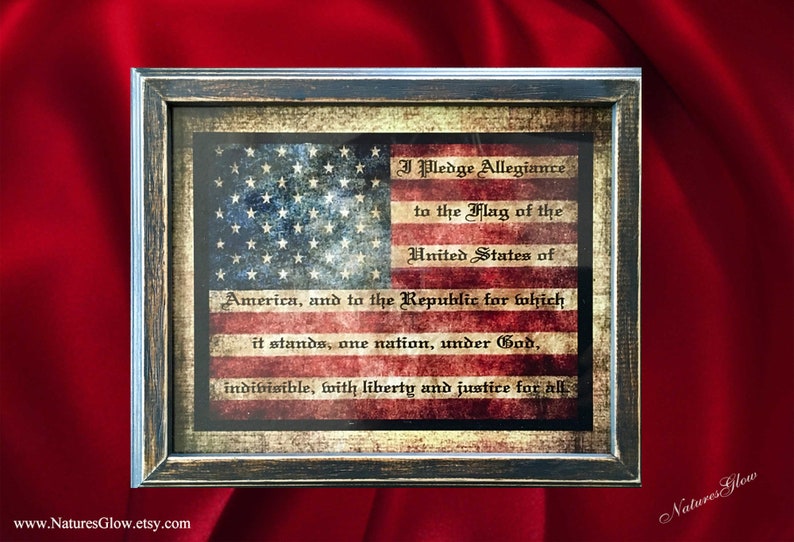 Pledge of Allegiance Art Print, Framed American Flag Wall Decor, American Pledge Picture, Farmhouse Americana, 4th of July, Veteran Gift image 3