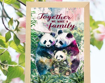 Family Panda Art Print Framed, Together We Make a Family, Animal Wall Decor for Nursery or Kids Room, Gift for New Parents