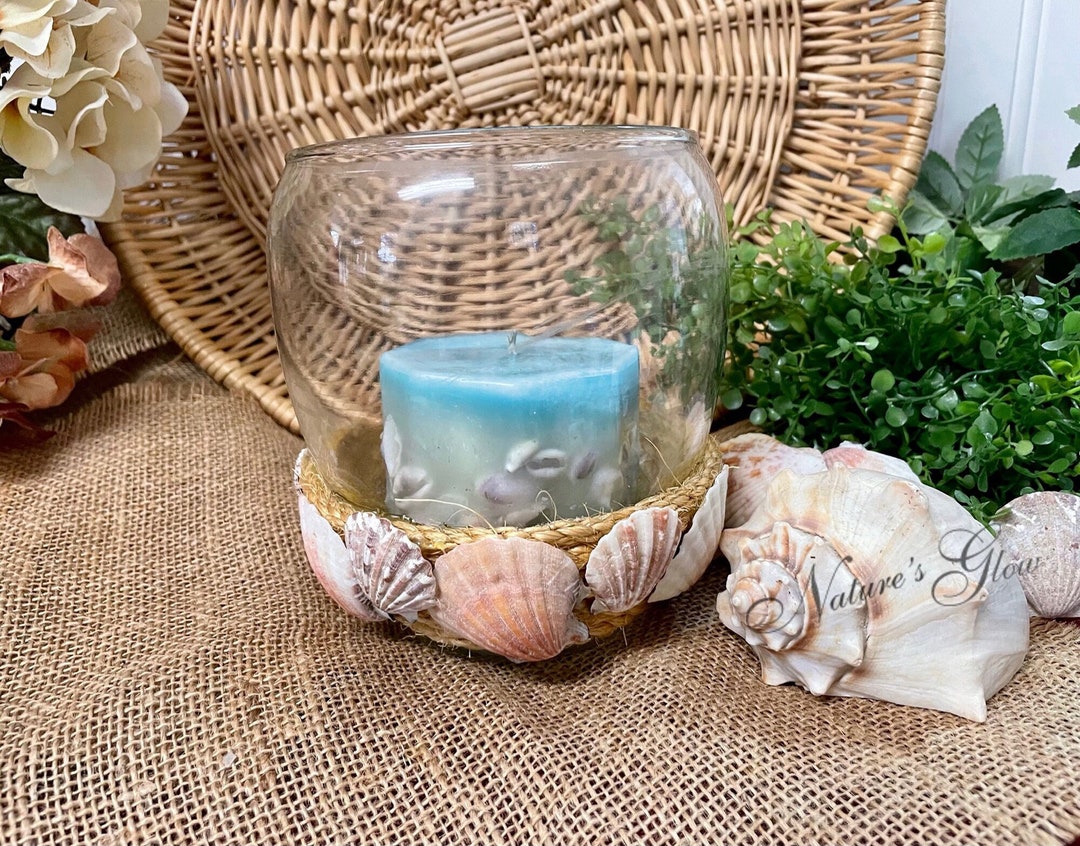 Seashell Candle Centerpiece With Shell Candle, Nautical Pillar Candle