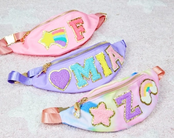 Riñonera infantil personalizada, riñonera de nailon con parche de chenilla personalizado para artículos esenciales