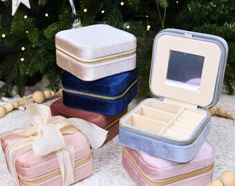 Joyero de terciopelo personalizado, regalo para ella, regalo de cumpleaños con nombre personalizado, organizador de joyas de viaje