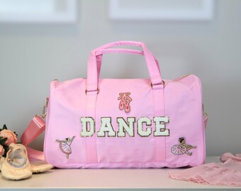 Bolsa de baile personalizada para niñas, bolsa de ballet con parche de chenilla personalizado, bolsa ligera para gimnasio y viajes.