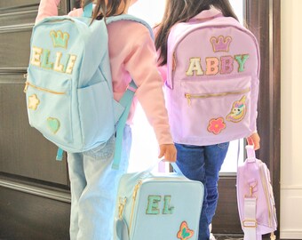 Mochila y lonchera personalizadas para niños, set de inicio para la vuelta al cole, mochila escolar con nombre personalizado.