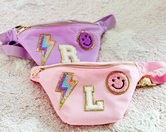 Riñonera de nailon personalizada para niños con parche de chenilla personalizable - Artículos escolares, de viaje y para actividades al aire libre