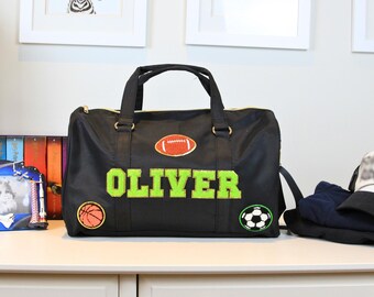 Bolsa deportiva personalizada para niños, bolsa de gimnasio con parche de chenilla personalizado, bolsa ligera para la escuela y viajes para niños y niñas.