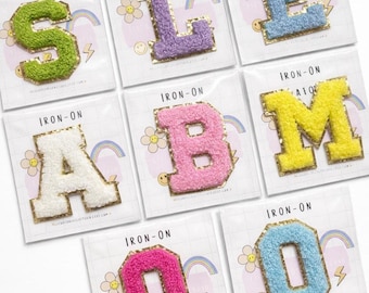 Parches termoadhesivos de chenilla / Parches bordados con letras e iconos / Parches personalizables DIY / 5-8 cm con cartulina de soporte