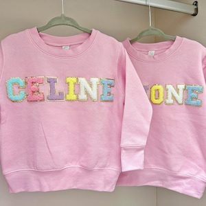 Personalized Kids Chenille Patch Sweatshirt | Custom Name Toddler Crewneck Gift, Unisex Fleece Cozy Baby Shower Present