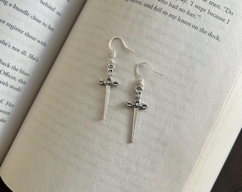Silver Sword Dangle Earrings - Fantasy Jewelry