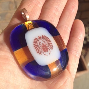 Fused Glass Pendant w/ Scarab Decal image 1