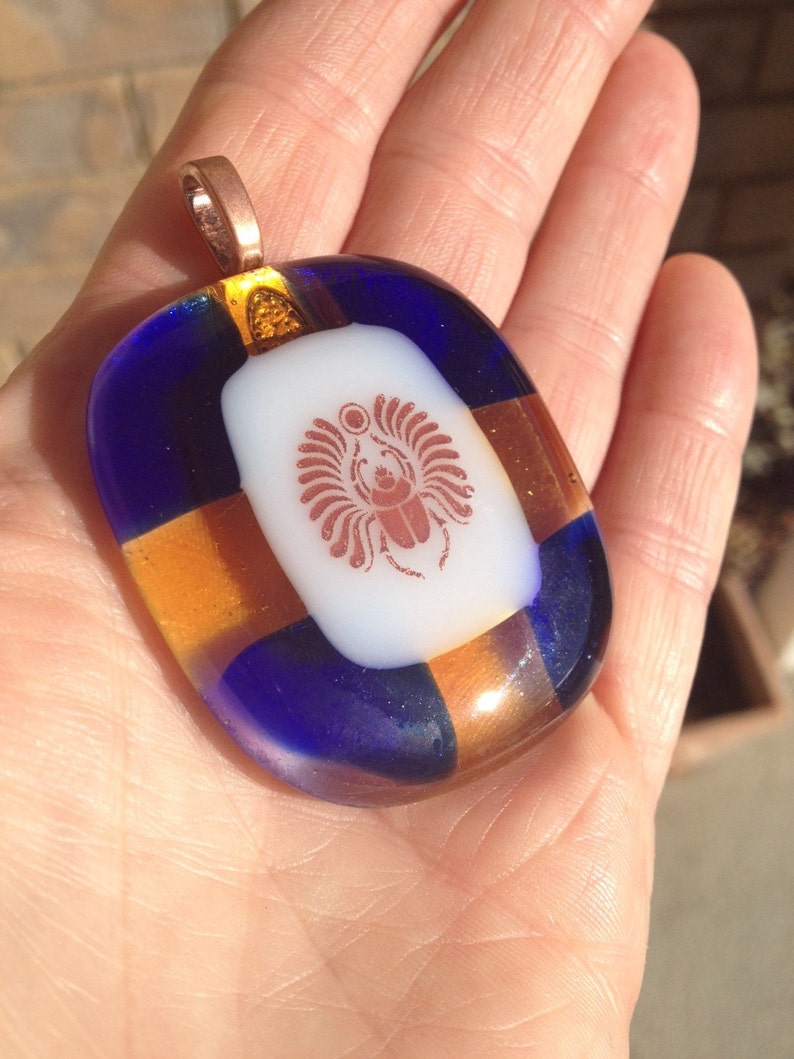 Fused Glass Pendant w/ Scarab Decal image 1