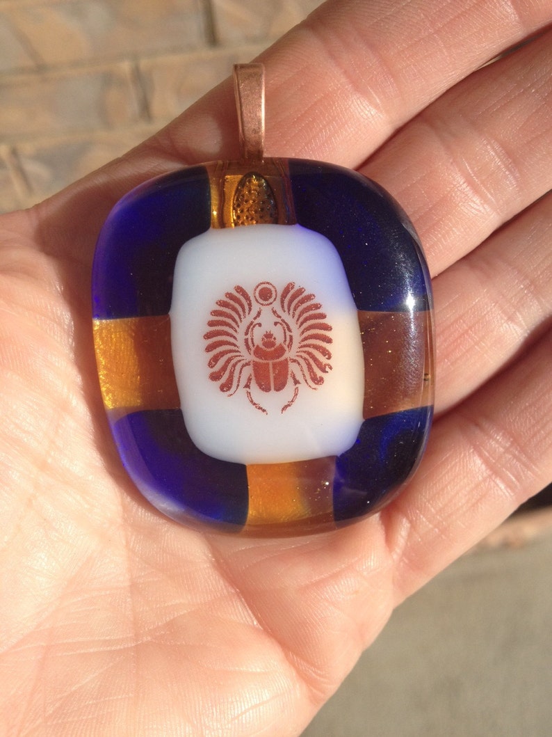 Fused Glass Pendant w/ Scarab Decal image 2