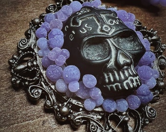 Skull And Grape Agate Pendant