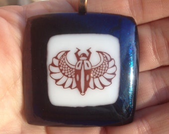 Iridized Fused Glass Pendant with Scarab Symbol