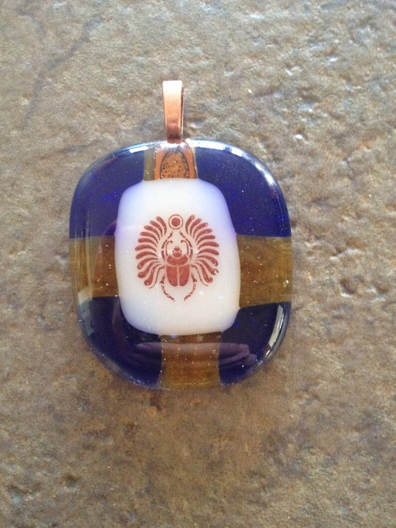 Fused Glass Pendant w/ Scarab Decal image 3