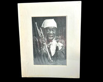 Louis Armstrong Satchmo Jazz Trumpet Matted Black White Photo Print 8x10