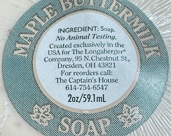 Mydło maślankowe LONGABERGER z klonem, 2 uncje, liście koszykowe, tłoczone, vintage, zapieczętowane, nowe