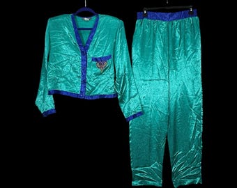 Vintage Prima Donna Carole Hochman Teal Paisley Pajama Set NWT Large 239806
