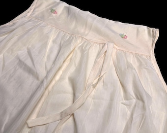 Camisola vintage creme sem mangas com bordado floral em mistura de algodão, tamanho M.
