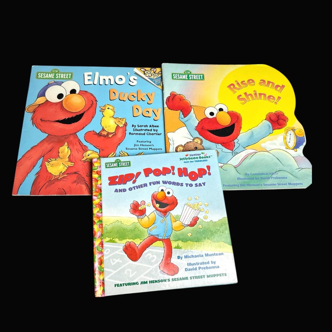 Elmo Hop Sesame Street Elmo Book Lot 3 Rise Shine Ducky Day Zip Pop Hop Vintage ...
