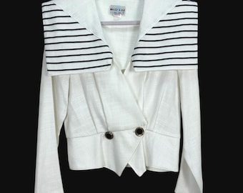 Chaqueta vintage Oscar & Me con cuello marinero y rayas blancas, de rayón, talla 7/8.
