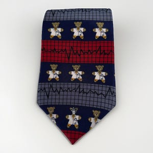 vintage Vicky Davis Cravate en soie « Dr. Ted Bear » pour hommes 57 pouces