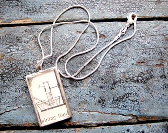 Gas collection Over Water Vintage Illustration from Chemistry for Nurses Text in Silver Pendant