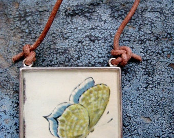 Vintage 1956 Butterfly Book Ornament: Watercolor Illustration, Antique Silver