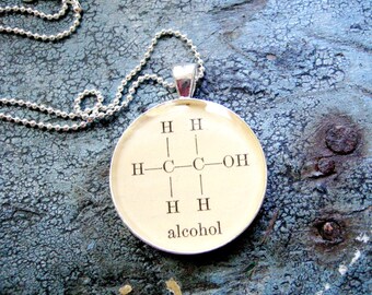 Organic Ethanol Alcohol Molecular Lewis Structure Textbook Illustration 33mm circlular Silver Pendant