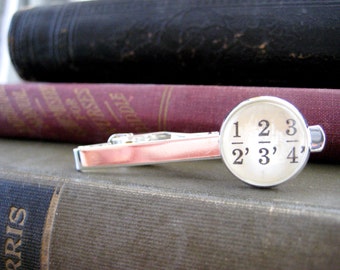 Fractions Mathematics Vintage Textbook Silver Tie Clip