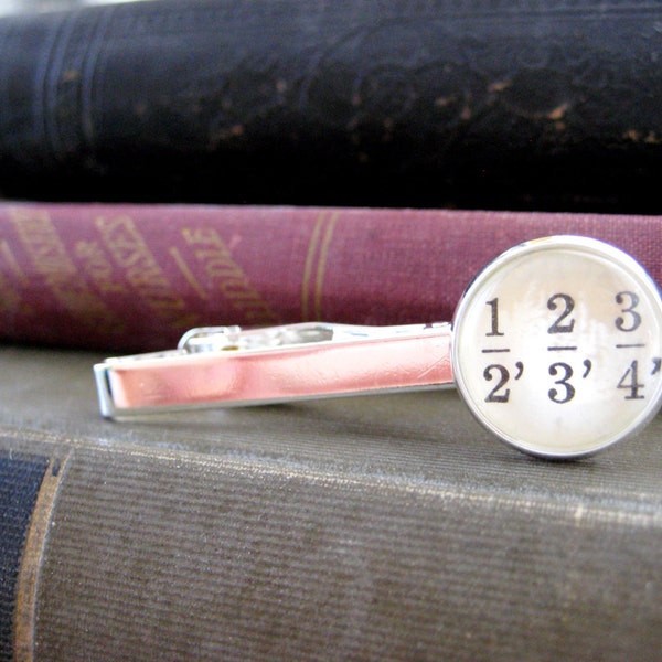 Fractions Mathematics Vintage Textbook Silver Tie Clip