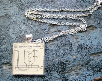 Gas collection Over Water Vintage Illustration from Chemistry for Nurses Text in Silver Pendant