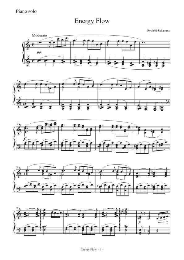 Energy Flow - Ryuichi Sakamoto Piano Solo Sheet Music