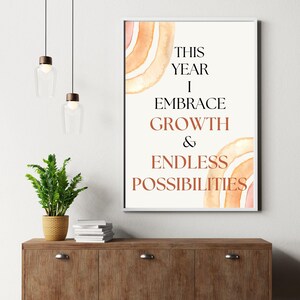 Quest'anno abbraccio la crescita e le infinite possibilità - Decorazione murale digitale motivazionale 2025 - Nuovo anno, nuova vita - Vibrazioni positive stampabili